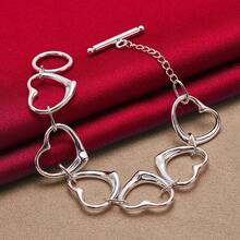 925 Sterling Silver Plated Six Heart Chain Bracelet For Woman Charm Wedding Engagement Fashion Party Jewelry - Silver - View 5