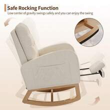 Silla Mecedora de Terciopelo Teddy – Butaca Reclinable con Respaldo Alto y Tapizado Suave – Silla Cómoda para Sala de Estar, Dormitorio o Rincón de Lectura – Estructura de Madera - Lana de cordero blanca con reposapiés - Ver 8