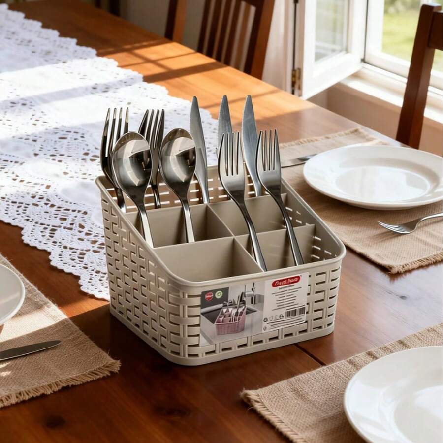 4-Grid Plastic Cutlery Organizer / Chopstick Holder / Knife Fork Spoon Storage Box / Kitchen Draining Rack / Desktop Sundries Box, Random Color - View 1
