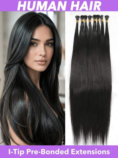 Tóc nối I-tip 18 inch, tóc thật thẳng, vô hình, tóc Remy 100g, chất tóc mềm mượt, tóc nối kẹp chất lượng cao dành cho nữ, màu #1B #2 #4, tóc nối I-tip, tóc thật cho tóc mỏng