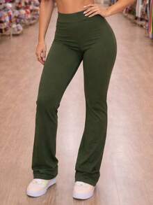 Basic Flare Ballerina Leggings Without Pockets - Dark Green - View 6