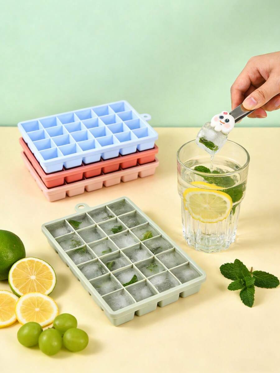 1pc Silicone Ice Cube Tray With Lid, Square Ice Cube Mold With 24 Cavities, Suitable For Cocktails, Chocolate, Juice - Multicolor - View 1