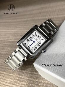 Pablo Raez 1件復古女款手錶 不鏽鋼夏季飾品手錶 銀色珠寶頂級AAA品質 原裝迷人女款手錶 奢華時尚手錶 IPS電鍍優雅新款長方形華麗設計石英手錶 可調節白色錶盤 高品質女款熱門方錶 50M防水 實心鋼鍊條手環 按鈕蝴蝶扣休閒女款可愛手錶 適合朋友或家人 日常生活/工作/派對裝飾 生日畢業婚禮禮物 - 白色 - 查看 11