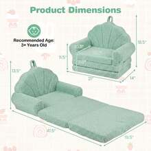 Fold-Out Kids Sofa 2-In-1 Convertible Toddler Couch & Lounger With Non-Slip Base Beige/Green/Pink - 綠色 - 查看 4