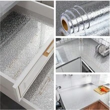 1 Roll Silver Self-Adhesive Aluminum Foil Wallpaper - Waterproof PVC Kitchen Oil-Proof Sticker, Suitable For Countertops, Cabinets, Furniture - Silver - View 2