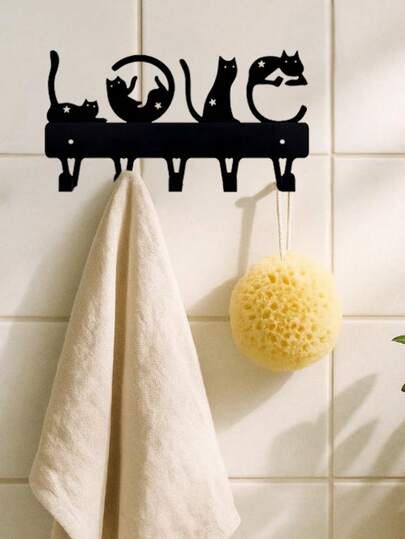 HELLOYOUNG 1 PC "Love" Cat Keychain, Wall-Mounted Keychain, Decorated With Curly Cat Pattern, Can Be Used To Hang Keys, Key Racks, Towel Racks, Coat Racks. Suitable For Christmas, Halloween, Thanksgiving, Valentine's Day Gifts, Suitable For Modern Home Decor, Home Decoration, Room Decor, Bedroom Decor, Bathroom Decor