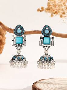 1 Pair Jhumka Earrings, Elegant Bohemian Style Cat Eye Inlaid, Faux Pearl Tassel Eardrops, Traditional Jewelry, Suitable For Women & Girls Daily, Festival, Wedding And Party Wear/Jewelry Gift - Classic - View 7