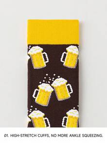 1双男士棕黄啤酒图案艺术设计透气休闲船袜，适合旅行、居家、办公、节日礼物 - 彩色 - 查看 4