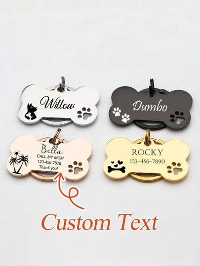 Personalize A Cute Bone-Shaped Stainless Steel Dog Tag. Customize Your Pet's Multi-Color, , Personalized Stainless Steel Pet ID Tag With A Cute Bone-Shaped Design To Create A Personalized Logo For Your Pets. Whether It's A Dog Name Tag Or A Collar Decoration, It Can Showcase A Unique Style. Various Colors Are Available To Meet Your Personalized Needs.