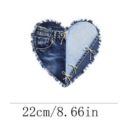 1片/2片/3片复古做旧牛仔布贴片热转印贴纸，DIY服装配饰，适用于T恤、连帽衫、帽子、包包等。