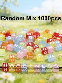 300/600/1000pcs Mixed Color Acrylic Letter Pattern Square Spacer Beads For Jewelry Making - Multicolor - View 20