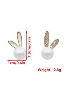 1 对可爱兔耳珍珠耳环，复活节假期主题珠宝耳环，兔耳设计，优雅珍珠耳环，完美的复活节礼物 - 彩色 - 查看 6
