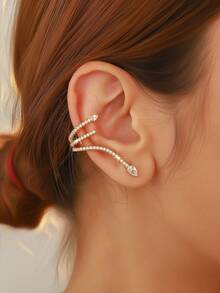 Hihho 1件金色三爪锆石耳夹，水滴形垂坠弧形设计，简约优雅，低调奢华，提升专业气质而不张扬。 - 靈蛇 - 查看 3