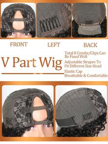 V Part Wig Burmese Curly Human Hair Wigs No Leave Out Thin Part Beginner Friendly Glueless Wig Easy Wear And Go V Shape Full Head 150% Density For Women Daily Use - Natural Black - View 6