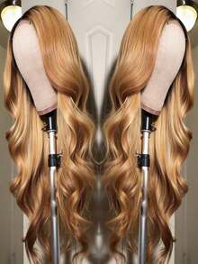 Ombre Blonde Body Wave Human Hair Wigs With Dark Roots Glueless 13x4 Lce Front Wigs For Women Free Parting Blonde Water Wave Lace Front Wig Human Hair Suitable For Everyone For Daily Party Use - Bóng tóc vàng - Xem 1
