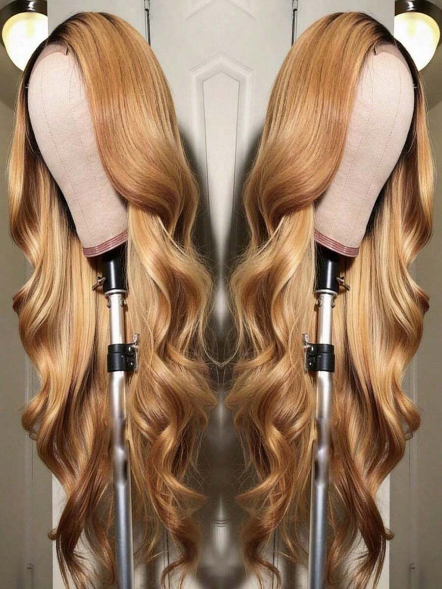 Ombre Blonde Body Wave Human Hair Wigs With Dark Roots Glueless 13x4 Lce Front Wigs For Women Free Parting Blonde Water Wave Lace Front Wig Human Hair Suitable For Everyone For Daily Party Use - Bóng tóc vàng - Xem 1