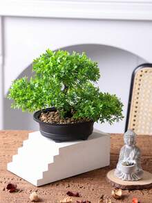 1pc Artificial Potted Plant Tree, Light Green Leaves With Black Planter, Approx. 20cm Tall, Artificial Green Plant, Suitable For Home And Office Decor | Ideal For Bookshelf, Desk, Bathroom | Rustic Style, Holiday Decor, Valentine's Day, Spring/Summer Decoration, Home Accessory - Green -b - View 12