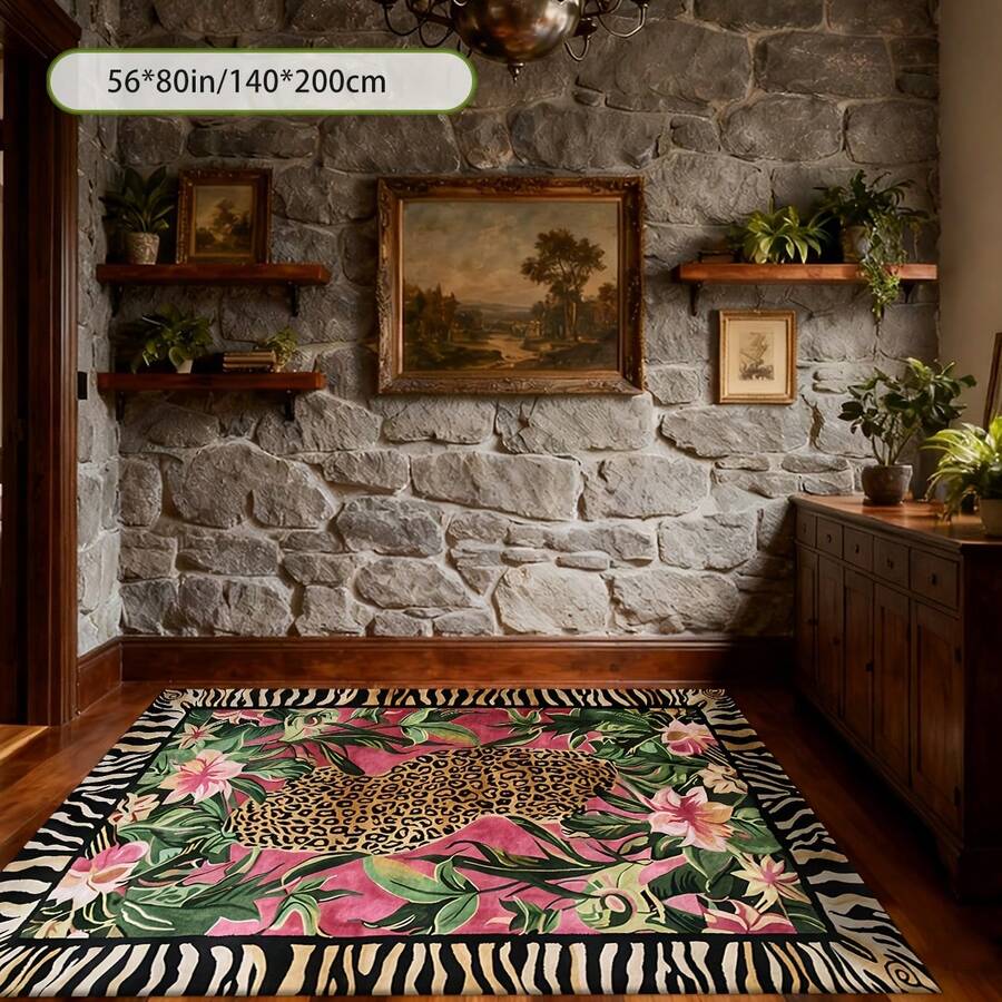1pc Leopard Print Rug, Red Lips Rug, Pop Art Rug, Bold Statement Area Rug, Funky Living Room Decor, Animal Print Rug, Glamorous Home Rug, 84*60inch,Perfect Choice For Christmas ,Stylish And High-Quality Rugs, Perfect For Christmas Decorations And GiftsHome Decor, The Best Choice For Gothic-Style Birthday Gifts - Nhiều màu - Xem 1