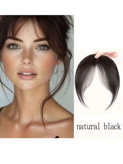 1pc High-Temperature Silk Bangs Wig, Fluffy Real Hair Topper For Covering White Hair, Lightweight & Seamless, Suitable For All Seasons