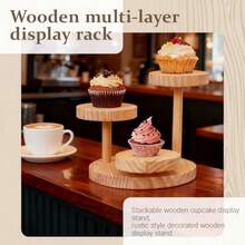 1Pcs Wooden Table Display Risers Flower Stand On The Desk 3 Tier Display Stand For Displaying Jewelry Collections And Potted Plants. - Wood Color - 查看 3