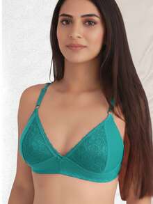 Non-Padded Lycra And Lace Bra, No Wire, Sizes S, M, L, XL - Negro - Ver 6