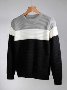 Men's Knitted Sweater, Round Neck, Long Sleeves, Premium Wool, Basic And Comfortable Winter Clothing - Gola Cinza - 查看 1