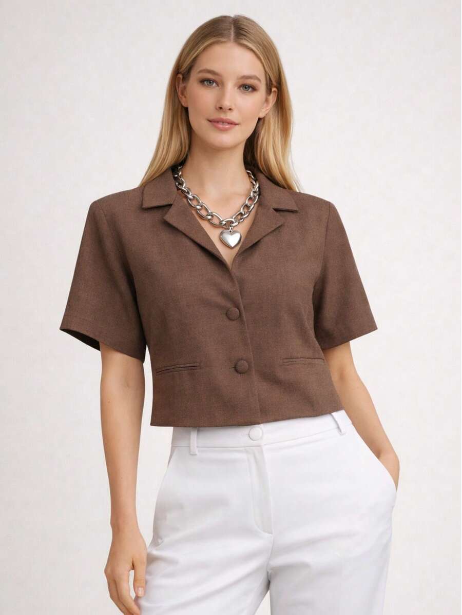 Viscose Shirt With Buttons Down The Front, Button-Down Shirt. - Rust Brown - View 1