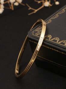 1pc Stainless Steel Bangle Bracelet, Material, Harmless To Body, Eternal Classic Element, High Quality Minimalist Style For Daily Wear - Gold - View 4