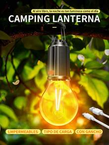 Luz LED para acampar tipo C, recargable por USB, resistente al agua, luz para tienda con gancho, 3 modos de iluminación exterior, lámpara de tienda de campaña, impermeable, para exteriores, para el hogar. - Negro - Ver 2