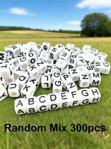 300/600/1000pcs Mixed Color Acrylic Letter Pattern Square Spacer Beads For Jewelry Making - Multicolor - View 14