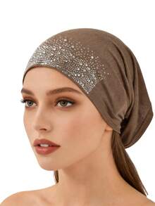 1 pieza Diadema elástica con decoración de diamante de imitación para mujer, uso diario casual y elegante, gorro para quimioterapia - Multicolor - Ver 10