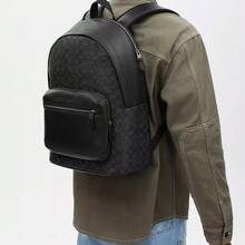 Coach CV925QBMI5 Men's PVC And Leather Backpack, Black/Grey, With Adjustable Wide Shoulder Strap And Top Handle, Suitable For Commuting, School, Business Trips, Travel, And Leisure. - Dark Gray - View 7