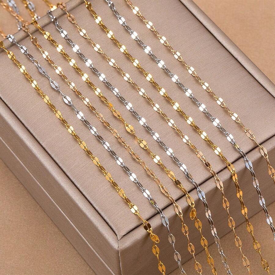 2m Fashion Stainless Steel Shiny Lip Chain Gold O-Ring Chain For DIY Handmade Necklace Bracelet Collarbone Chain Jewelry Accessories - Chain - View 1