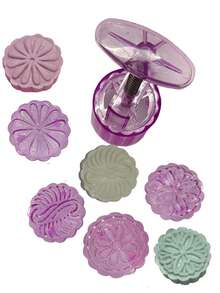 5pcs/Set Embossed Mooncake Mold, Handpress Style, For Sweet Potato, Yam Cake, Bean Paste Cake, Baking Tool, 75-83g - Purple - View 7