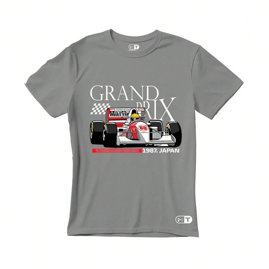 Unisex T-Shirt With Grand Prix Car Print - 2026 - Grey - View 1