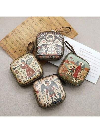 7x7cm Portable Virgin Mary Prayer Bead Storage Bag, Zipper Closure, Religious Supplies, Elegant Cartoon Christian Jewelry Box, For Devout Believers