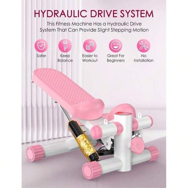 Mini Stepper Air Stair Climber With Resistance Band, Home Cardio Stepper, Sturdy Hydraulic System, Adjustable Stride Height, For Healthy Cardio Fitness, Available In Grey, White, Pink, Black With Mat, Rose Red With Mat