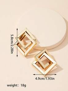 1对几何简约方形交叉耳环，休闲百搭，适合女性日常佩戴 - 一對幾何耳環 - 查看 7