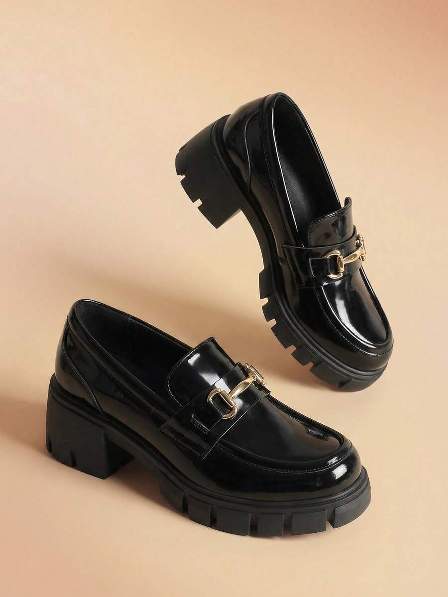 Women Chunky Heel Loafers, Platform Loafers, Slip On Casual Business Dress Versatile Shoes - 蒙特內哥羅 - 查看 1