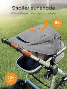 1pc Baby Stroller Sunshade And Blackout Cover With Breathable Mesh Window, Stops 95% Of Sun Rays (UPF50+), Easy Fit For Most Strollers, For All-Season Use - Grey - View 1
