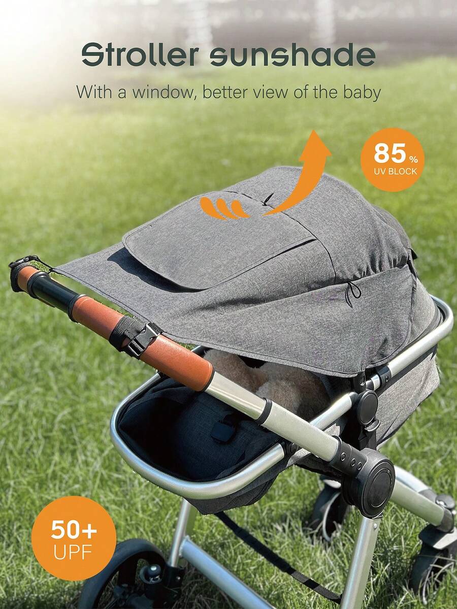 1pc Baby Stroller Sunshade And Blackout Cover With Breathable Mesh Window, Stops 95% Of Sun Rays (UPF50+), Easy Fit For Most Strollers, For All-Season Use - Grey - View 1