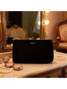 女士中号丝绒链条斜挎化妆包 - 日常时尚 GUCCIBAG-RED-BEE - 黑色 - 查看 8