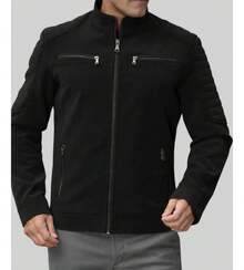 Men's Nubuck Leather Jacket With Fur Lining - Black - View 3