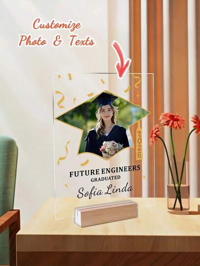 1pc Custom Acrylic Graduation Plaque With Photo, Grad Picture Stand, Acrylic Photo Frame, Graduation Gifts, Grad Name Display With Job Titl