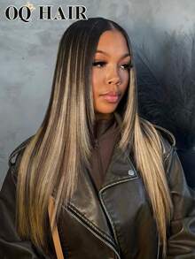 OQ 200% Density 16-24 Inch High Gloss Color Pre-Cut 7x5 Transparent Lace Front Straight Hair Layered Cut Glue-Free Wearable Wig Pre-Trimmed Hairline Human Hair Low Shedding Seamless Invisible - SNATURAL/27 - View 3