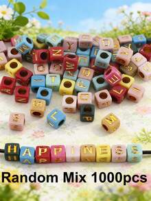 300/600/1000pcs Mixed Color Acrylic Letter Pattern Square Spacer Beads For Jewelry Making - Multicolor - View 22