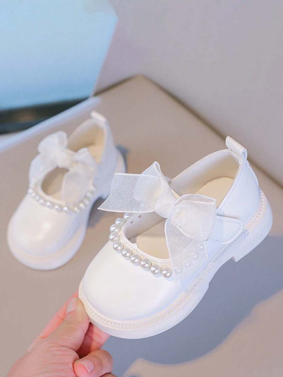 1 Pair Girls' Flat Shoes New Style Fashionable Soft Sole Children's School Shoes Mary Jane Princess Shoes - White - View 1