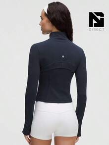 Lululemon Define Cropped Jacket Nulu Black Mirror Silver -For Yoga Gym Running-Sweat-Yoga-All Seasons Sport-Spring/Summer-Autumn/Winter-Back To School - True Navy/Mirror Silver - 查看 3