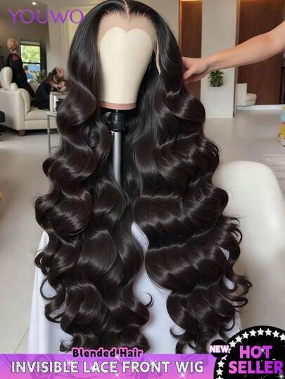Natural Black Lace Front Wig Body Wave 13x4 Lace Front Hand Weaves Wigs Blended Human Hair 200% Density HD Lace Frontal Wig Black Wigs Pre Plucked With Baby Hair Wigs For Women 8-34 Inch