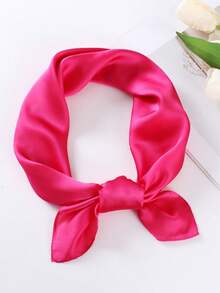 1pc Solid Color 70cm Faux Silk Printed Bandana Scarf, Minimalist Headscarf, Fashion Square Scarf, Elegant Neckerchief, Orange/Green/Red, Suitable For Halloween Costume, Headband, Gift Or Performance Scarf For Dress - 70 Satin - View 24